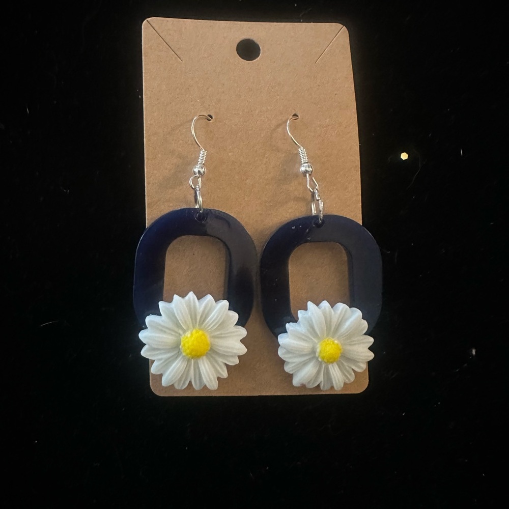 Navy Blue Daisy Earrings